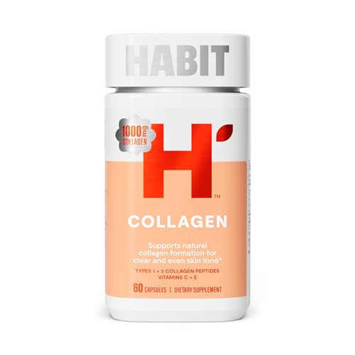Habit Collagen Supplement (60 Capsules) - New Look, 2000mg Collagen Peptides, Vitamin C & Vitamin E, Skin Health, Antioxidants, Non-GMO, Gluten Free (1 Pack)