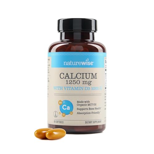NatureWise Calcium 1250mg with Vitamin D3 1000IU - Bone Health and Immune System Supplement - Absorption Friendly, Made with Organic MCT Coconut Oil, Non-GMO, Gluten Free - 60 Softgels[30-Day Supply]