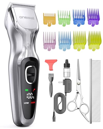 oneisall Dog Grooming Clippers for Thick Heavy Coats,Low Noise Cordless Dog Grooming Kit with Metal Blades, All Stainless Steel, 2 Speeds