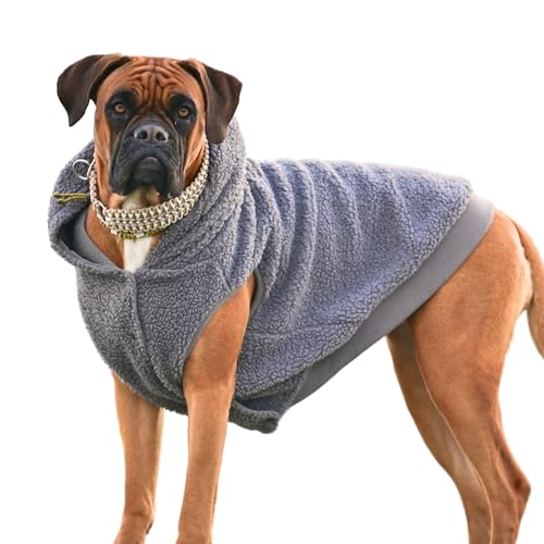 Spark Paws Teddy Dog Sweater - Sherpa Hooded Vest with Warm Fleece Lining, Winter Coat Suitable for Small Medium Large XL XXL Breeds - Grey - 3XL