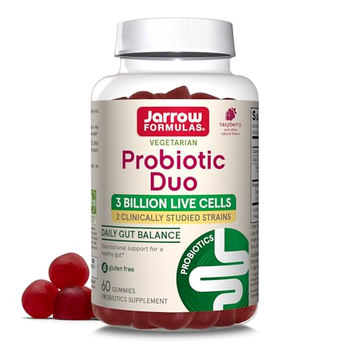 Jarrow Formulas® Probiotic Duo, 3 Billion Live Cells Supplement for Immune Health and Digestive Support, 60 Raspberry Flavor Probiotic Gummies, 30 Day Supply