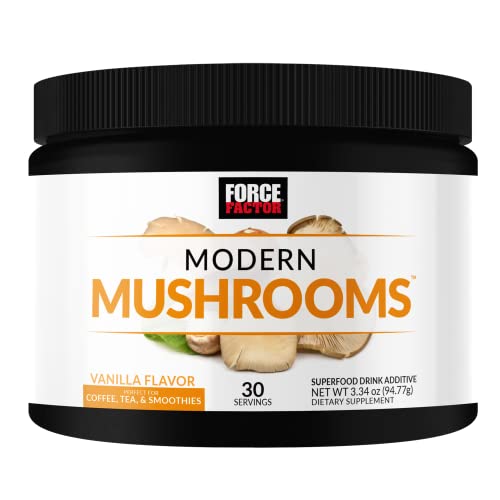 FORCE FACTOR Modern Mushrooms Powder, Mushroom Supplement with Lions Mane, Turkey Tail, & Cordyceps to Support Energy, Focus, Immunity, & Digestion, Vanilla Flavor, 30 Servings