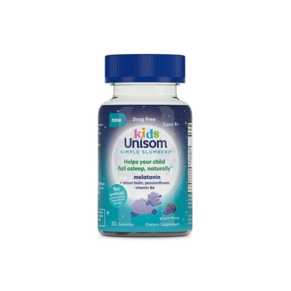 Unisom Simple Slumbers Kids Drug-Free Sleep Aid Gummies 30-Count, Melatonin 0.5mg, Grape