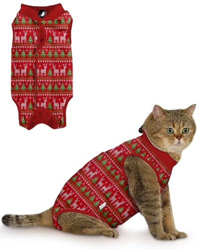 ANWA Breathable Cat Recovery Suit for Females After Surgery, Onesie, Christmas