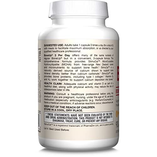 Jarrow Formulas BoneUp Three Per Day For Bone Support and Skeletal Nutrition, Includes Vitamin D3, K2 (as MK-7) and 1000 mg of Calcium Per Day, 90 Capsules, 30 Day Supply