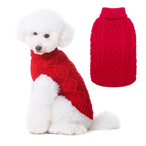 BINGPET Thermal Knitted Dog Sweater for Small Medium Large Dogs,Winter Dog Cat Coat Warm Sweartershirts Outfits,Classic Cable Knit Turtleneck Pullover Dog Jumper Coat Warm Sweartershirts