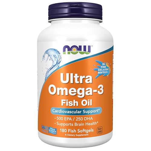 NOW Foods Supplements, Ultra Omega-3, 500 EPA and 250 DHA, Cardiovascular Support*, 180-Fish Gelatin Softgels
