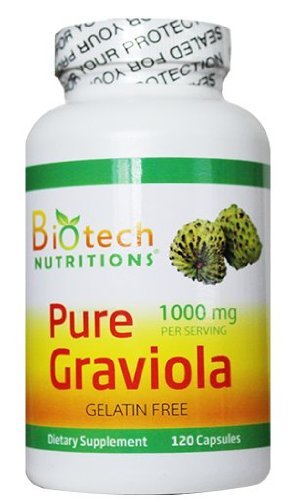 Biotech Nutritions Pure Graviola Annona Muricata, 1000 mg Serving, 120 Vegetable Capsules