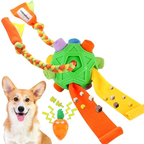 Petration Dog Snuffle Ball-Interactive Puzzle Dog Toys Encourage Natural Foraging Skills Slow Feeder for Training and Stress Relief, Cloth Strip Hiding Food Chew Toys for Any Size Dogs (Rope Green)