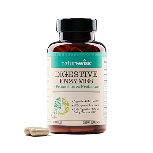 NatureWise Digestive Enzymes - with Probiotics + Prebiotics - Bromelain + Papaya Enzyme for Digestion of Carbs, Fats, Proteins, & Fiber - Soy-Free, Non-GMO - 60 Capsules[1-Month Supply]