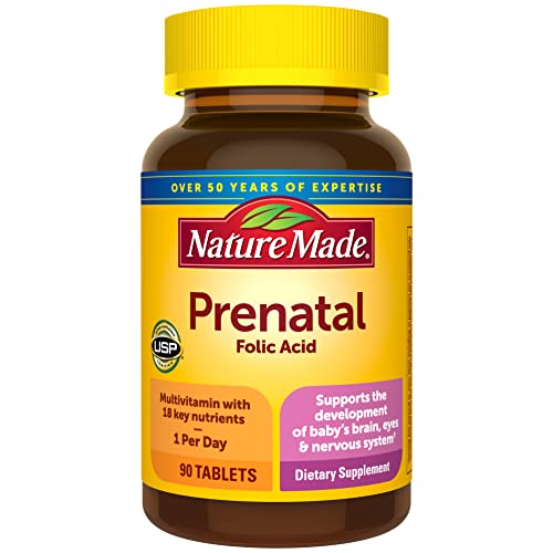 Nature Made Prenatal Multivitamin with Folic Acid, Prenatal Vitamin and Mineral Supplement for Daily Nutritional Support, 90 Tablets, 90 Day Supply