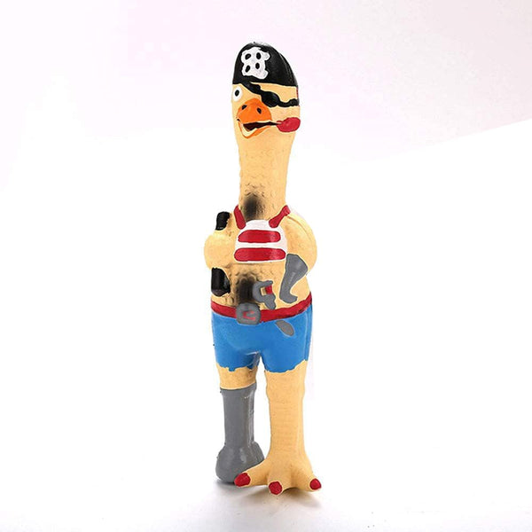 jooee Screaming Rubber Chicken Dog Squeaky Toy, 8.5 Inch Tall, Latex Chew Molar Dog Toy (Pirate)