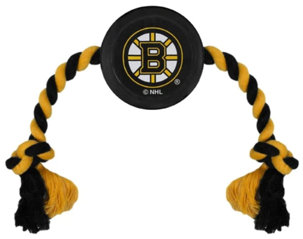 Pets First NHL Boston Bruins Hockey Puck Toy for Dogs & Cats, Heavy-Duty Rope Tug for Playtime. Cool Rubber Dog Puck Toy!