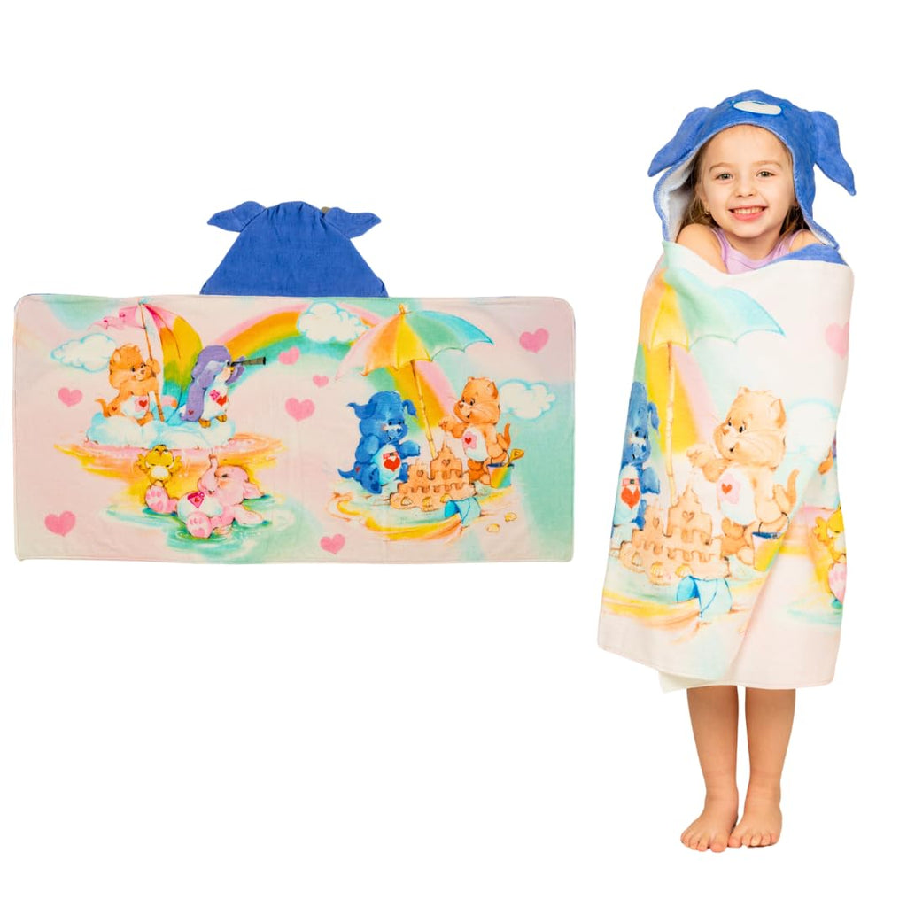 Care Bears Retro Kids Super Soft Bath/Pool/Beach Soft Cotton Terry Hooded Towel Wrap, 24 in x 50 in, (Officially Licensed Product) By Franco