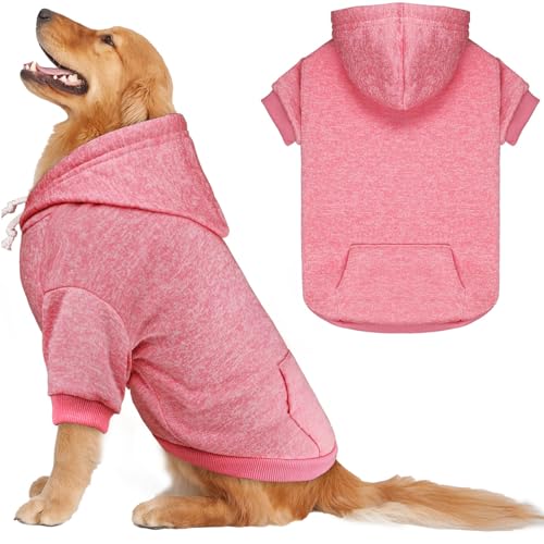 Dog Sweaters for Large Dogs Dog Hoodie Fleece Sweater Soft Pet Clothes Sweatshirt with Pocket Pet Hoodie for Large Dogs(Pink&XL)