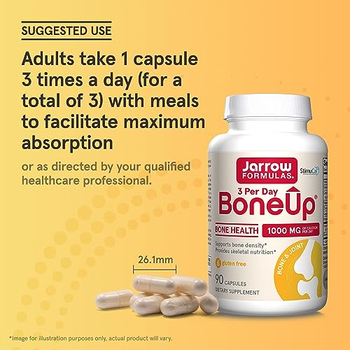 Jarrow Formulas BoneUp Three Per Day For Bone Support and Skeletal Nutrition, Includes Vitamin D3, K2 (as MK-7) and 1000 mg of Calcium Per Day, 90 Capsules, 30 Day Supply