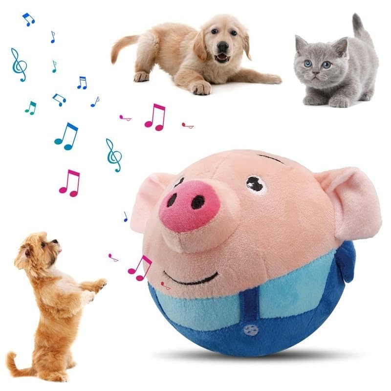 Interactive Dog Toys,Active Moving Pet Plush Toy,2025 New shaking dog ball pig dog toy Interactive Dog Ball with song Squeaky Moving Dog Ball Toy,Rechargeable Toys to Keep Them Busy Dog Toys(Bule Pig)