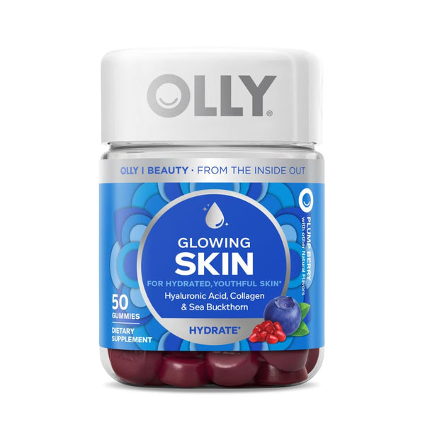 OLLY Glowing Skin Collagen Gummy, Hydrated, Youthful Skin, Hyaluronic Acid, Sea Buckthorn, Chewable Supplement, Berry, 25 Day Supply - 50 Count