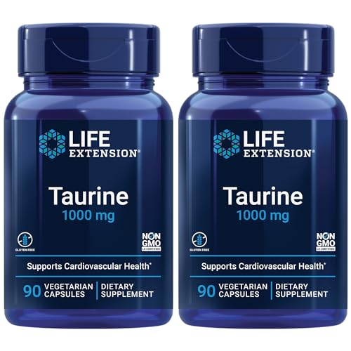 Life Extension Taurine, Pure Taurine Amino Acid Supplement, Heart, Liver and Brain Health, Longevity, Muscle and Exercise, 1000 mg dose, Non-GMO, Gluten-Free - Two Pack - 90 Vegetarian Capsules x 2