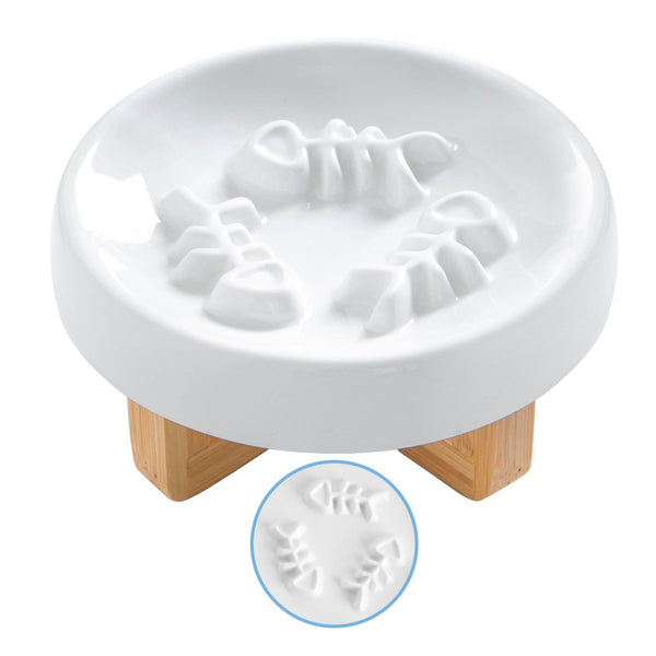 DDMOMMY Ceramic Cat Dog Feeder, Slow Feed Bowl with Stand, 2.5'' High, 5.2'' Wide, Whisker Friendly, Easy to Clean, for Cats and Small Dogs