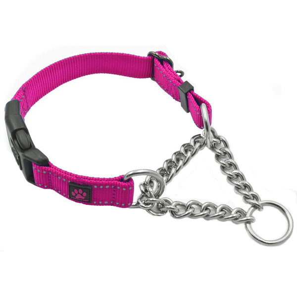 Max and Neo Stainless Steel Chain Martingale Collar - We Donate a Collar to a Dog Rescue for Every Collar Sold (Medium, Pink)