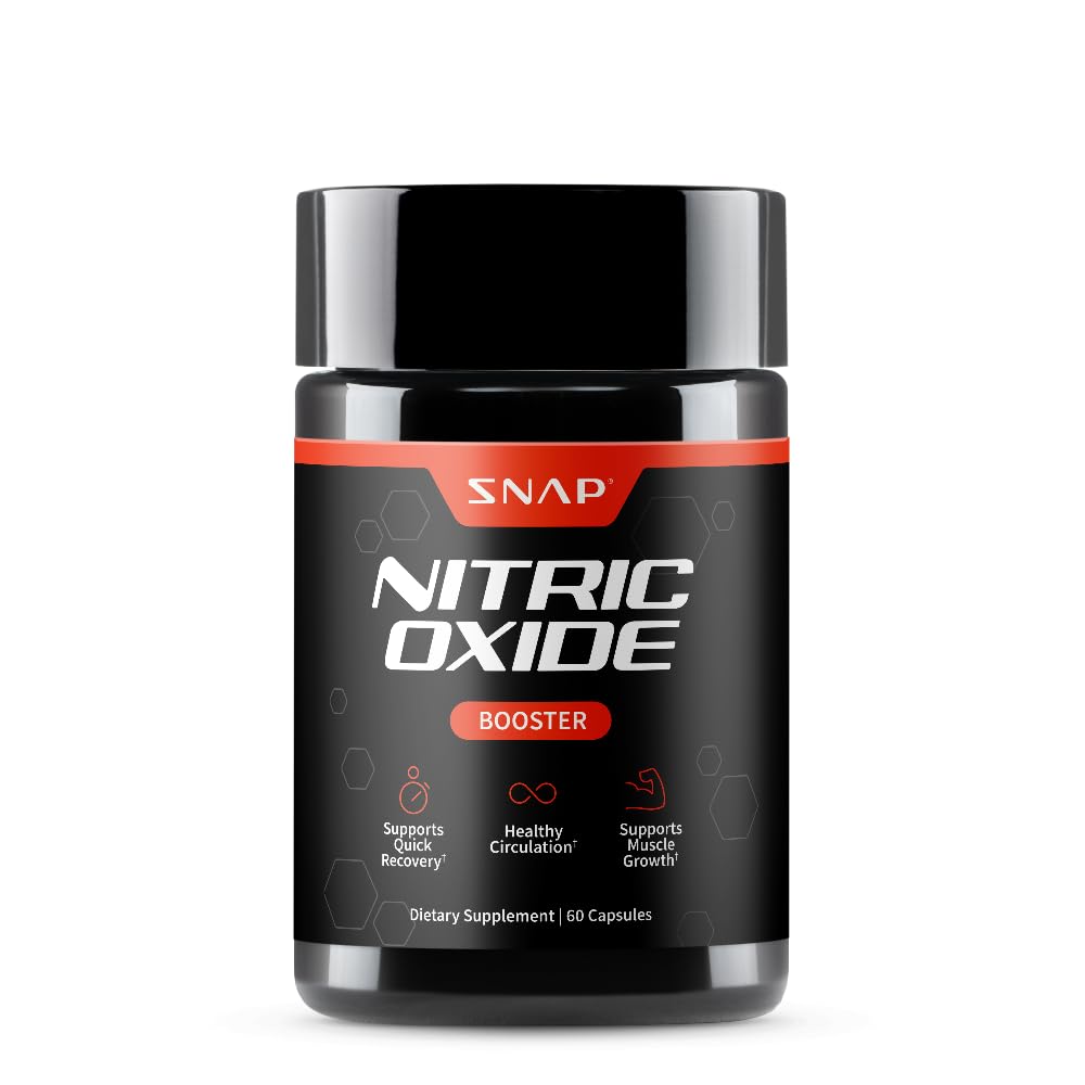 Snap Supplements Nitric Oxide Supplement with L-Arginine to Support Energy, Quick Recovery, Heart Health, Muscle Growth & Circulation, 60 Vegetarian Capsules (1 Month Supply)