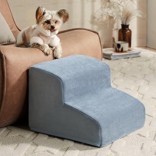 LEXTRO Dog Stairs for Small Dogs, 2-Steps Dog Ramp for Couch, Pet Stairs with Highly Supportive Foam and Non-Slip Bottom, Dog Steps for Cat & Doggie (High 11.8 Inch), Grey