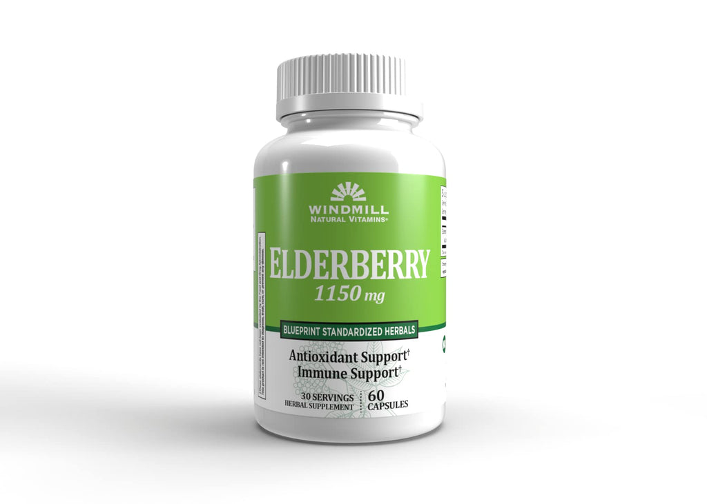 Windmill Natural Vitamins Elderberry Capsules, Supports Immune System, Potent Antioxidants, 1,150 mg of Elderberry, 60 Capsules, 30 Servings
