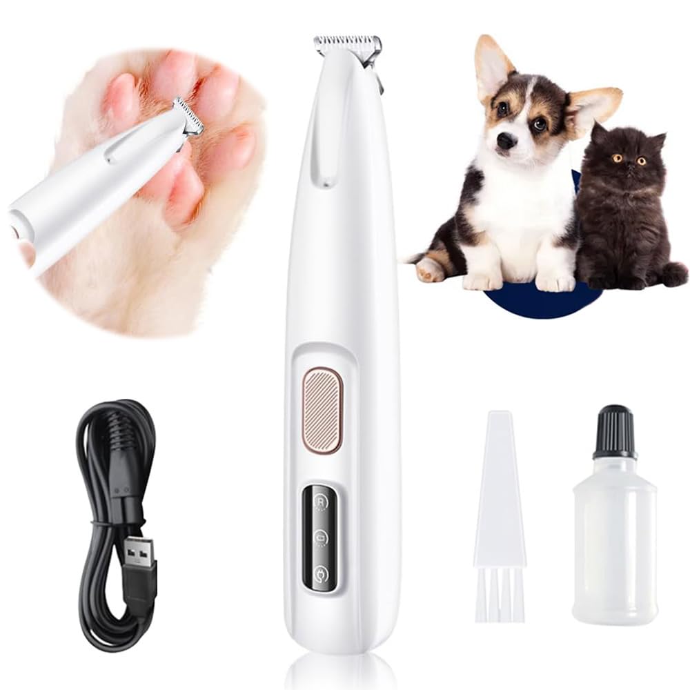 Saffory Electric Paw Trimmer with LED Light - Waterproof, Rechargeable, Low Noise Pet Hair Shaver for Dogs and Cats