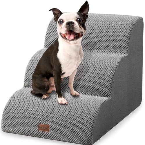 EzKamfort Dog Stairs - 3 Step Non-Slip Pet Steps for Small Dogs to Get on Bed