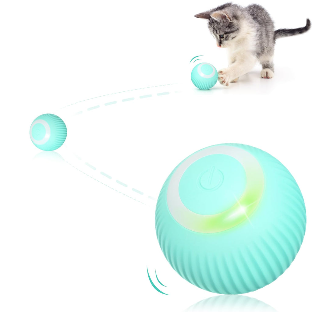 Shudyear Motorised Activity Cat Toy with LED Lights - 360 Degree Spinning Ball Interactive Cat Toy - USB Charging (Blue)
