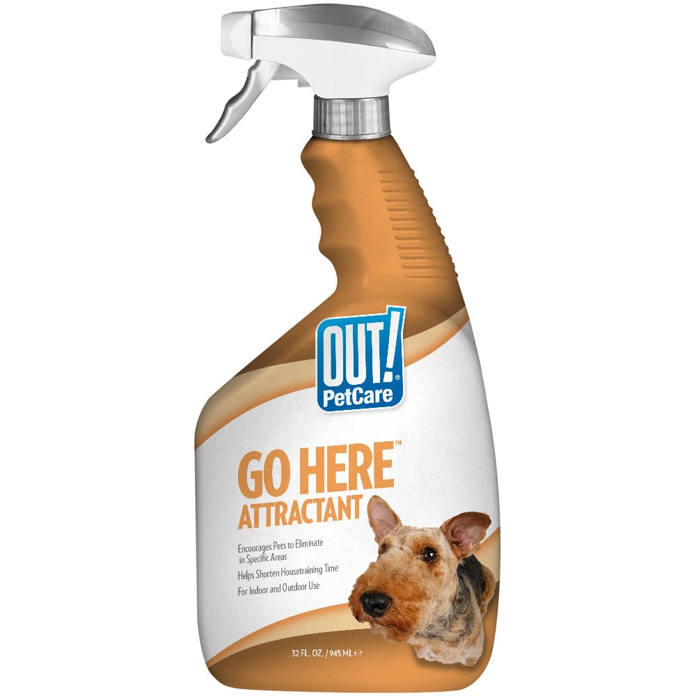 OUT! PetCare Go Here Attractant Dog and Puppy Potty Training Spray, Safe & Effective Puppy Pee Spray, Dog Housebreaking Supplies, Indoor and Outdoor House Training Tool for Pee and Poop, 32 oz