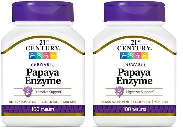 21st Century Papaya Enzyme Chewable Tablets, Tropical, 100 Count (Pack of 2)