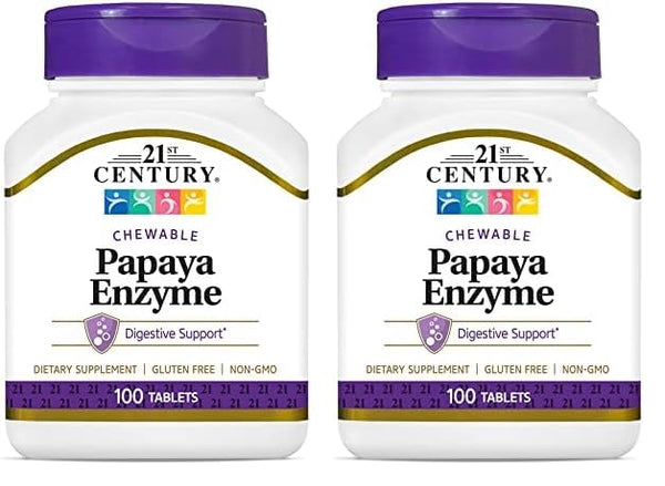 21st Century Papaya Enzyme Chewable Tablets, Tropical, 100 Count (Pack of 2)