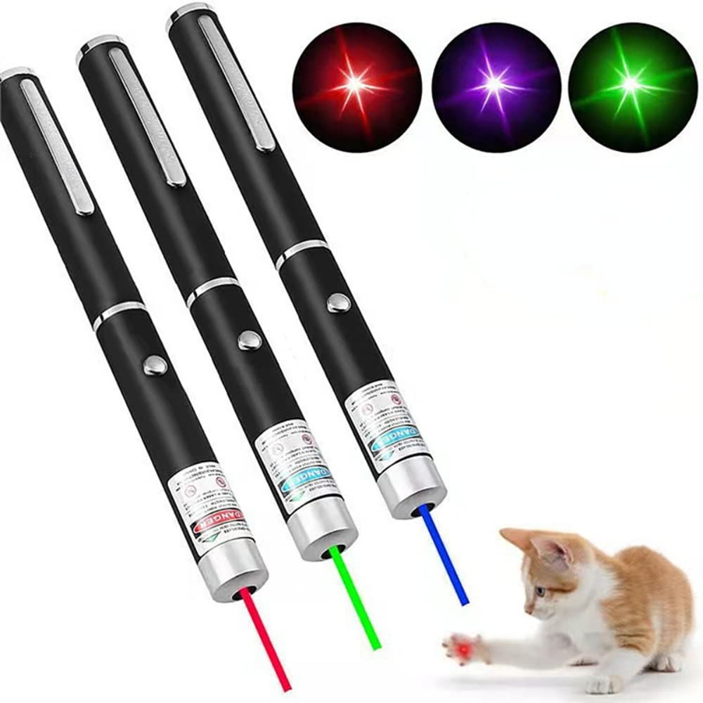 WNZQK 3 Pcs Laser Pointer for Cats Dogs Cats Laser Pointer Pet Interactive Toys Laser Presentation Remotes Red Green Purple Light (3 PCS Pack Color Mixed, Without Battery)