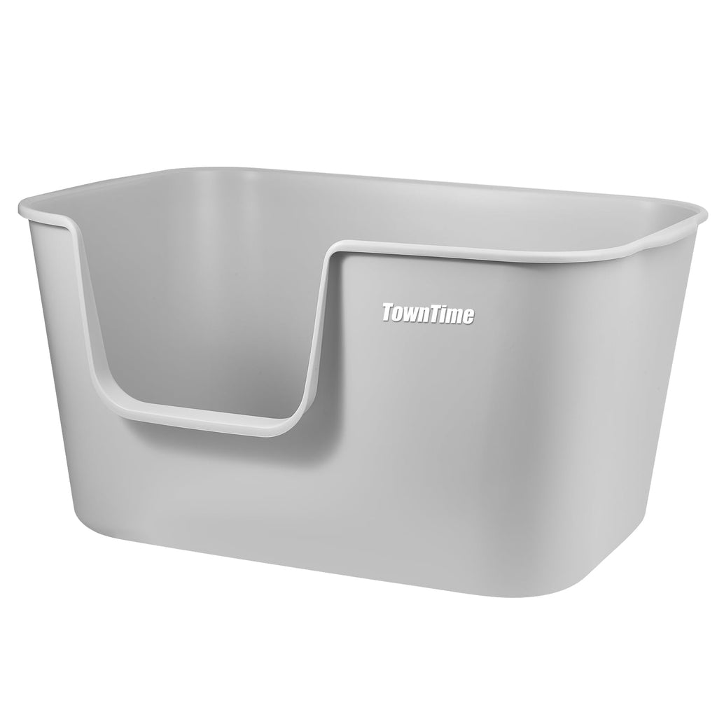 TownTime Extra Large Kitty Litter Box with High Sides, Anti-Splashing, Tool-Free Assembly, Multi Cat, Jumbo (Grey) 24.60" L x 16.92" W x 12.99" H