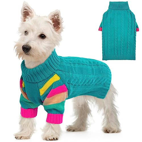 OUOBOB Dog Sweaters, Small Dog Sweater for Dogs Girls Boys, Turtleneck Winter Knit Sweaters for Dogs Small,Comfy Christmas Doggy Sweater Long Sleeve, Pet Knitwear Dachshund, Yorkie, Chihuahua(Green S)