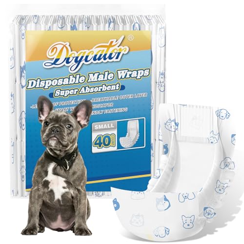 Dogcator Disposable Male Dog Diapers Small 40 Count, Super Absorbent Dog Wraps Male with Indicator, Adjustable Dog Belly Bands for Male Dogs, Puppy, Doggy, Incontinence Potty Use