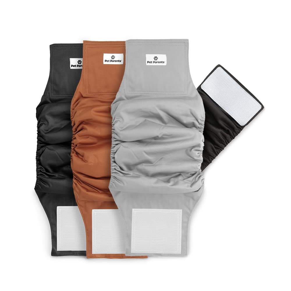 Pet Parents® Washable Belly Bands for Male Dogs (3pack) + Extendrs® of Durable Dog Diapers Male, Premium Male Dog Diapers & Dog Wraps (Medium, Natural)