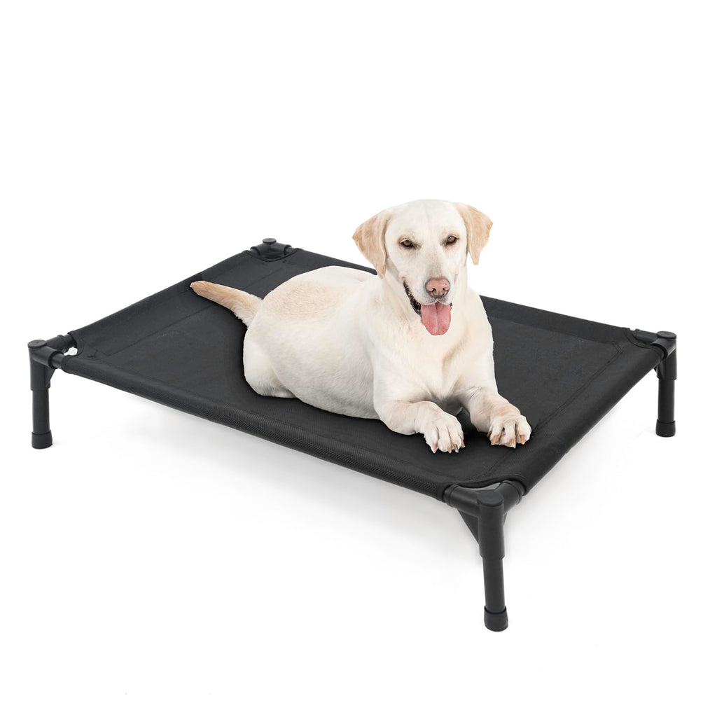 Garnpet Elevated Dog Bed for Large Dogs, Raised Dog Cot Beds Fits Up to 150 LBs, Heavy Duty Pet Cots with Durable Supportive Teslin Recyclable Washable Mesh, Indoor & Outdoor Dog Bed, Black