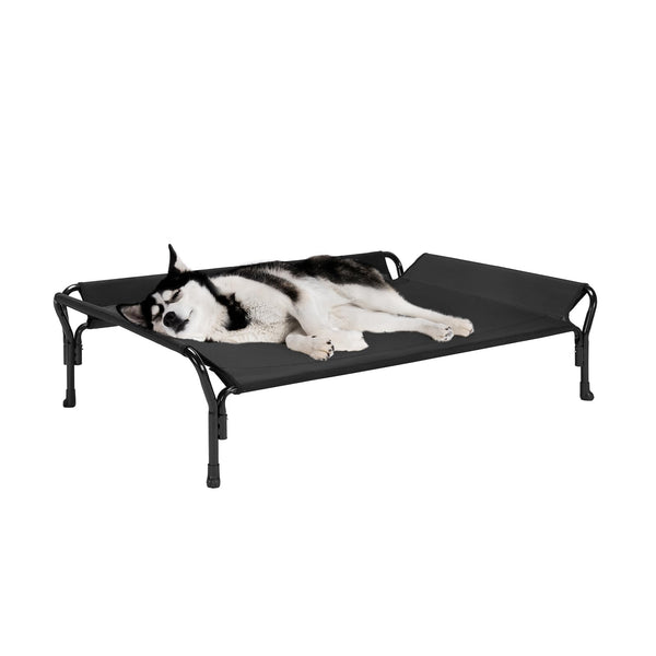 Veehoo Cooling Elevated Dog Bed, Raised Pet Cot with Guardrail & Slope Headrest, Durable & Breathable Teslin Mesh, Non-Slip Feet, Washable Dog Sofa Bed for Indoor & Outdoor, Large 47" x 32", Black