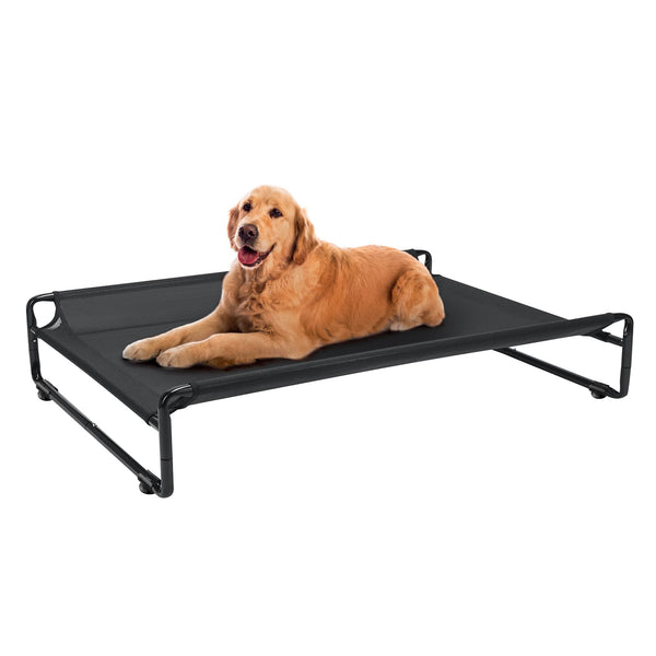 Veehoo Original Outdoor Elevated Dog Bed, Cooling Raised Dog Cot for Large Dogs, Portable Standing Pet Hammock Platform with Washable Breathable Mesh, No-Slip Feet, Large, Black, CWC2201