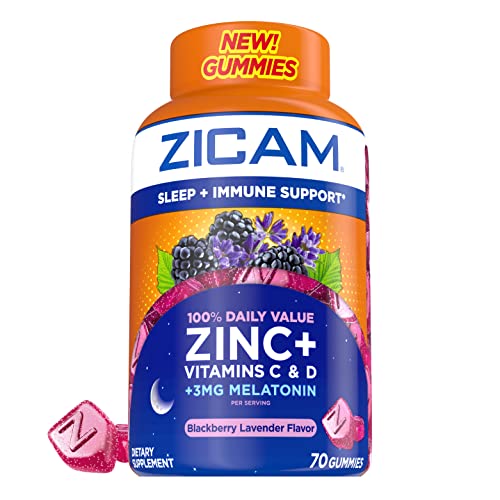 Zicam Sleep + Immune Support. Zinc, Gummy Supplement, BlackBerry Lavender Flavor, Vitamin C and Vitamin D, 3mg Melatonin per Serving, 70 Count