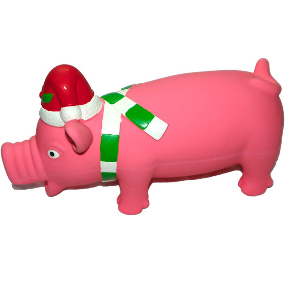 VIMIGOO Latex Grunting Pig Sound Play Dog Toy, Squeaky Pig Dog Toy 8” (Pink-Christmas)