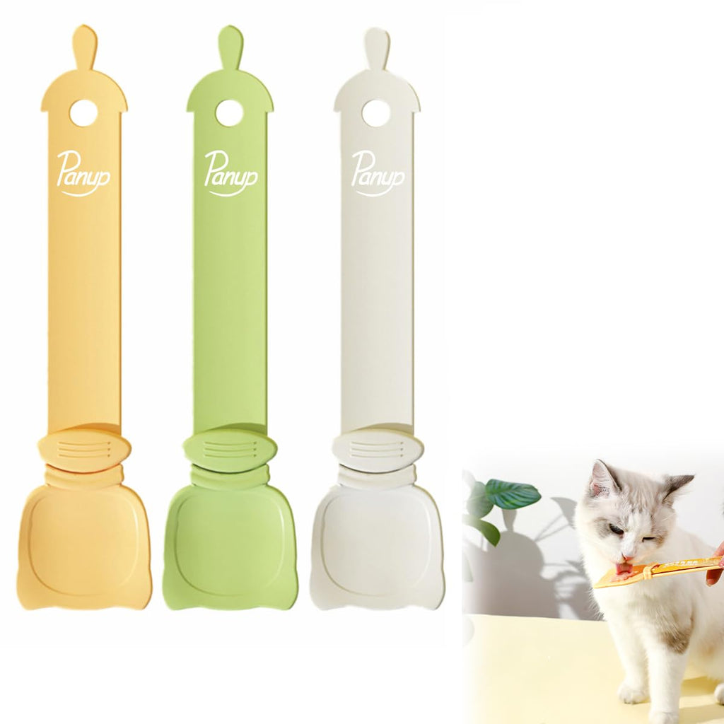 Panup Cat Strip Feeder - 3 Colors Cat Stripe Squeeze Spoon, Treat Feeding Wet Spoons, Cat Food Treat Spoon Dispenser for Pet, White, Green, Yellow