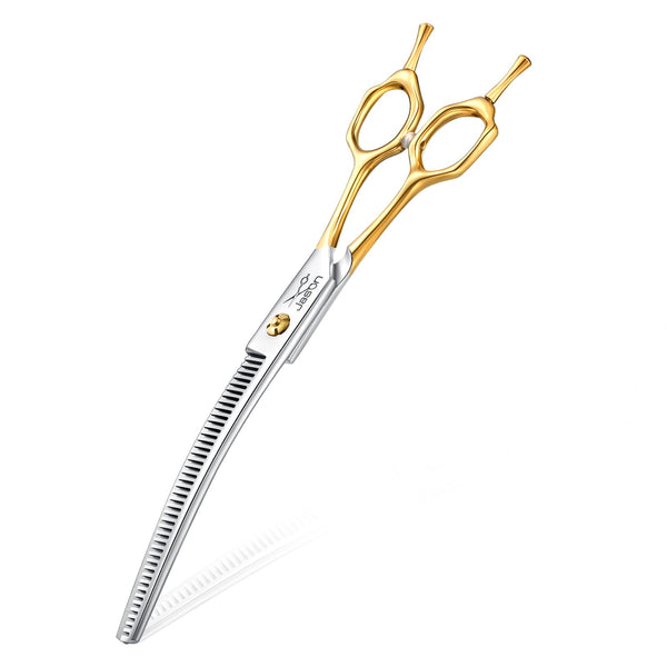 JASON Curved Thinner Dog Scissors - Ergonomic Updated Dog Grooming Scissors Sharp Curved Blender Dog Shears 440C Stainless Steel Grooming Shears Professional Pet Shears for Groomer