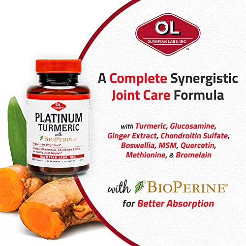 Olympian Labs Platinum Turmeric Formulated with Glucosamine, Chrondroitin, MSM & BioPerine for Maximum Joint Health 60 Capsules
