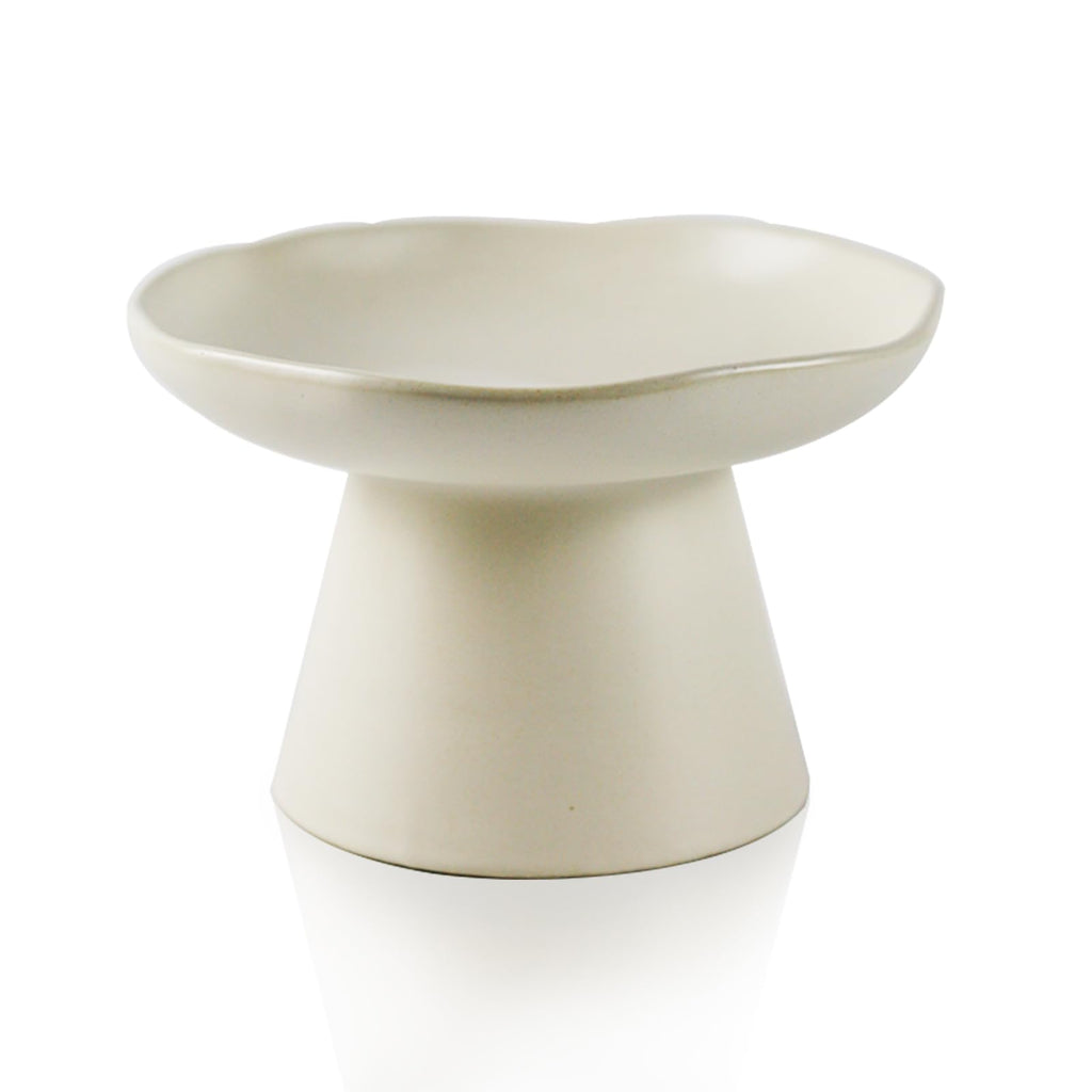 Extra Wide 6.1" Raised Cat Food Bowl, Shallow Ceramic Elevated Cat Feeder, Anti Vomiting, Stress Free, Whisker Fatigue, Pet Food or Water Bowl, White