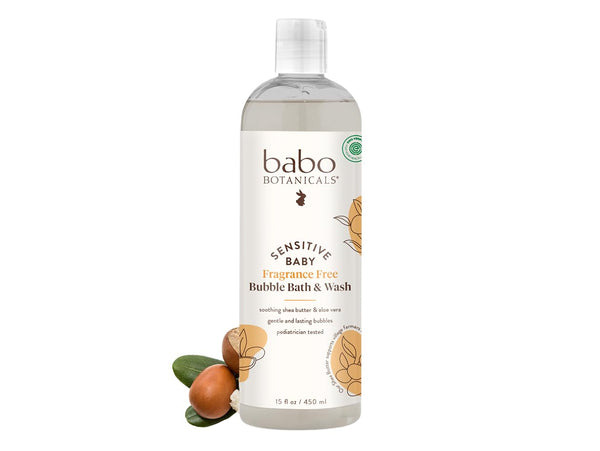 Babo Botanicals Sensitive Baby Fragrance-Free 2-in-1 Bubble Bath & Wash - Shea Butter, Calendula & Oat - Vegan - EWG Verified - For Babies & Kids