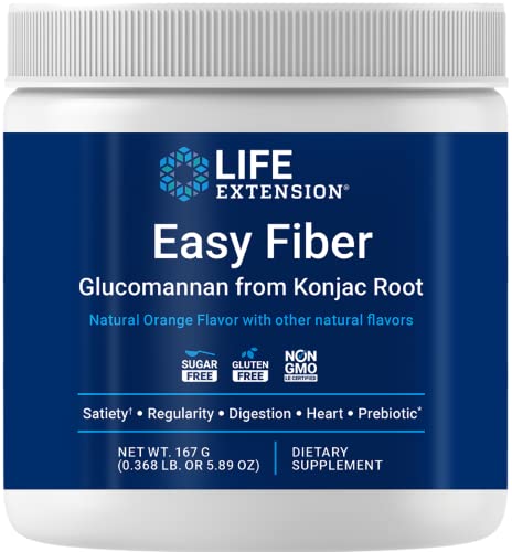 Life Extension Easy Fiber - Glucomannan Fiber, Regularity, Digestion, Heart Health, No Artificial Sweeteners, Vegetarian, Non-GMO, Gluten Free, Sugar Free, Net Wt. 167 G (0.368 Lb. Or 5.89 Oz)